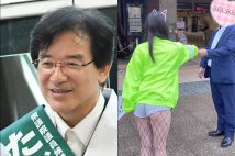 ボランティア女性の服装について話した田淵氏(左、右は女性のXより引用)